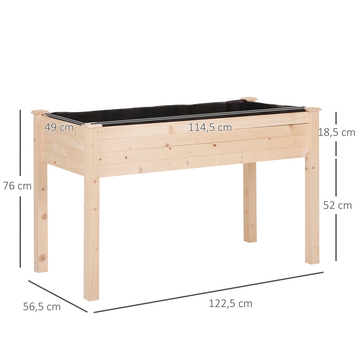 Outsunny Garden Wooden Planters, Non-Woven Fabric, Rectangular Raised Bed,Fir Wood,Indoor/Outdoor, 122.5Lx56.5Wx76H cm