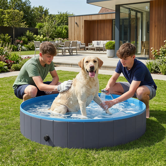 PawHut Foldable Dog Pool in Dark Grey