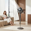 HOMCOM 20dB Silent Standing Fan, 70Â°+90Â° Auto Oscillating Fan with 12 Speeds, LED Light, Air Circulator, Remote Control, 12H Timer, for Bedroom, 46 Inch, Grey