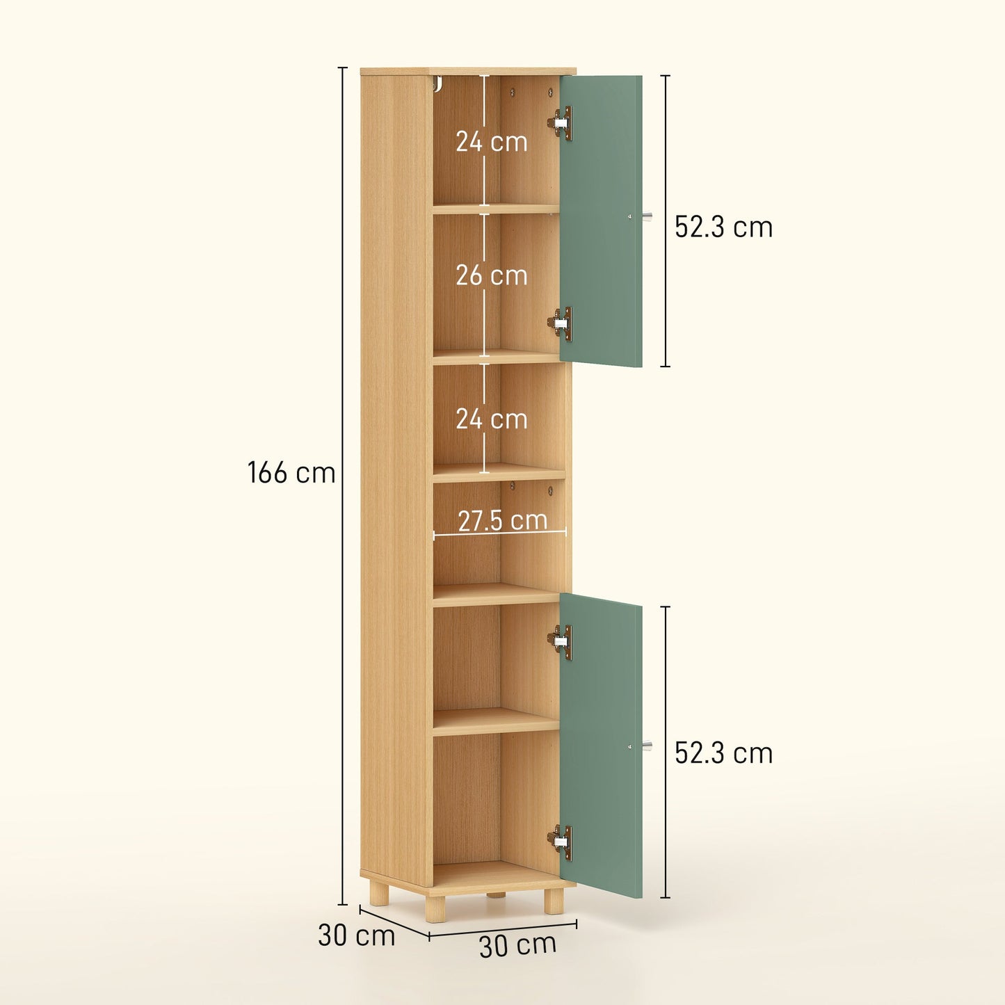 خزانة حمام هومكوم بأرفف قابلة للتعديل وأرفف مفتوحة - أخضر