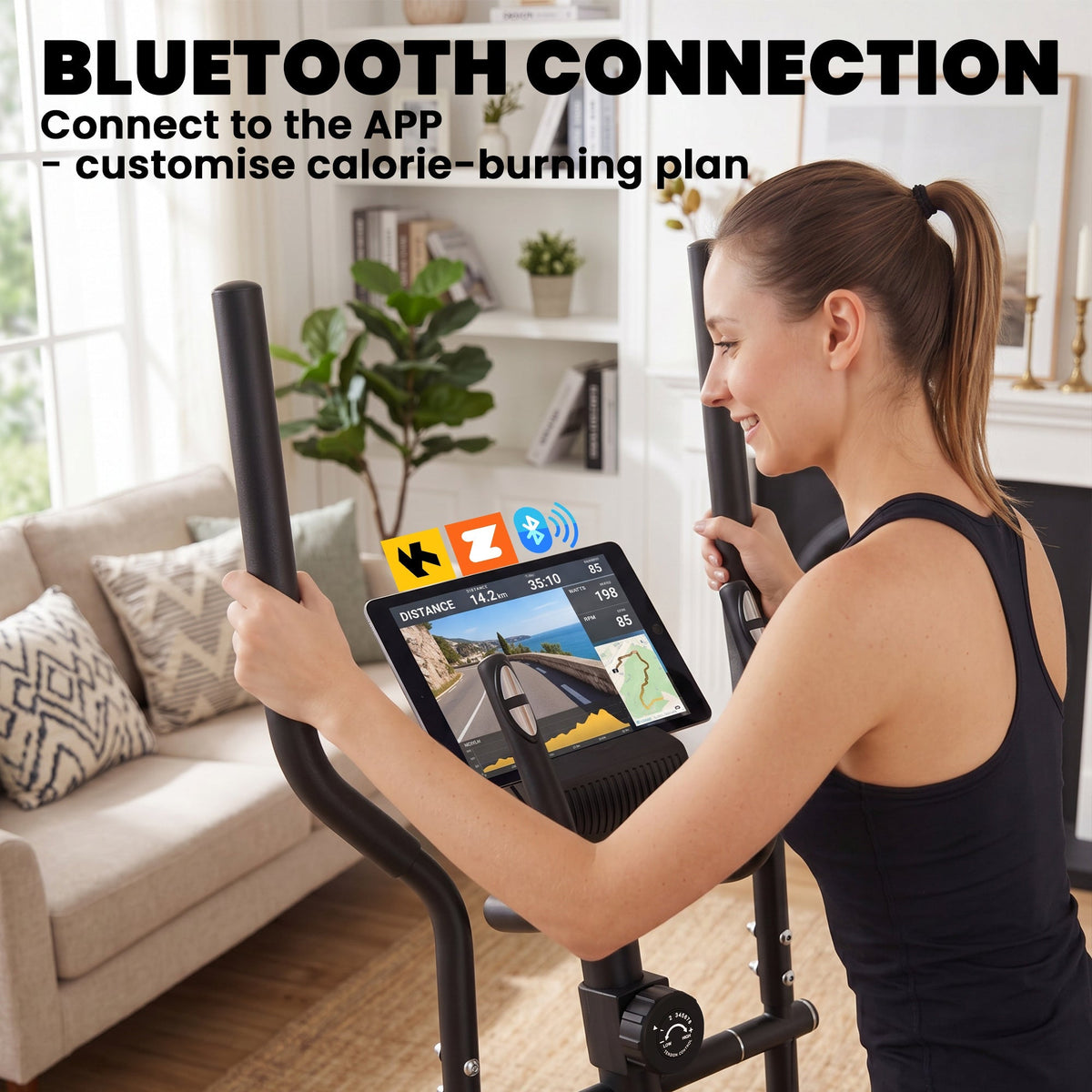 SPORTNOW Elliptical Cross Trainer for Home, Quiet Magnetic Elliptical Machine with Bluetooth, App Compatible, 8-Level Resistance