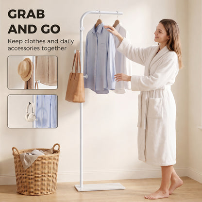 HOMCOM Clothing Rack with 3 Side Hooks, Garment Rack with Marble Base, 45 x 25 x 169 cm, for Bedroom, Bathroom, White