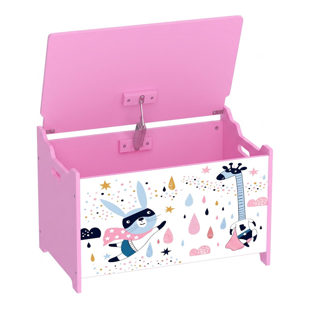AIYAPLAY Storage Chest, Wooden Toy Chest with Lid, Flip-Top, Security Hinges and Anti-Pinch Design for Kids, Pink