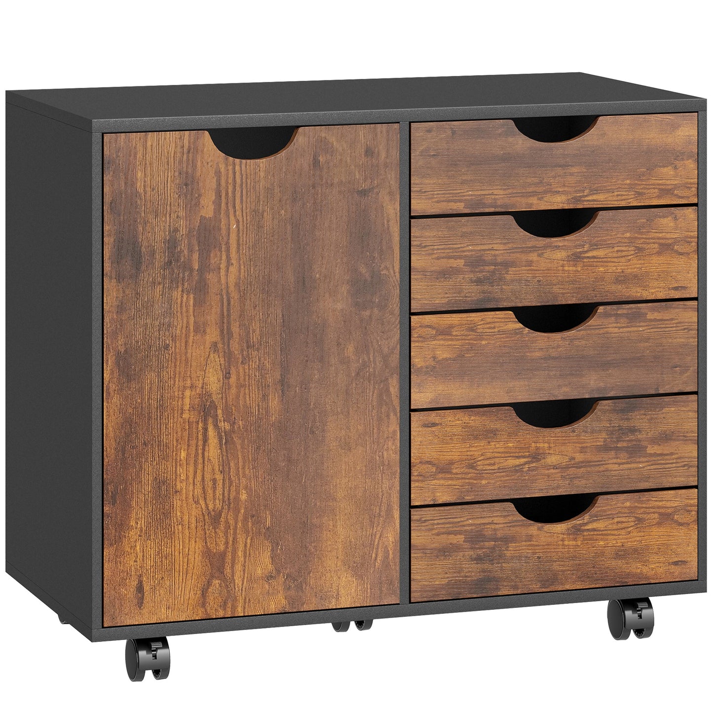 HOMCOM Multi-Storage Mobile Office Storage Cabinet - Rustic Brown