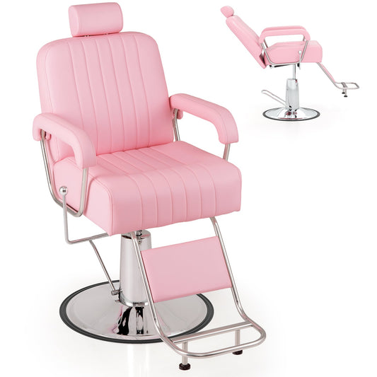 Salon Chair hydraulic barber chair with adjustable headrest in pink