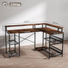 HOMCOM LED Light 'L' Computer Desk, with Shelves - Brown
