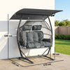 Outsunny Double Hanging Egg Chair with Canopy, Rattan Garden Egg Swing Chair with Cushion, Stand for Indoor Outdoor, Dark Grey