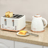 HOMCOM Kettle and Toaster Sets, 3000W 1.7L Rapid Boil Kettle & 4 Slice Toaster with 7 Browning Controls, Defrost, Reheat and Crumb Tray, UK Otter thermostat, Cream White