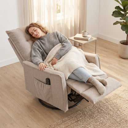 HOMCOM Recliner Armchair, Chenille Recliner Chair with Massage and Heat, 360 degrees Swivel Rocking Manual Recliner, Brown