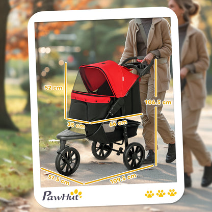 PawHut Dog Stroller Foldable Pet Pram for Small Miniature Breeds, Cats, 3 Wheels Dog Pushchair with Brake, Cupholder, Red