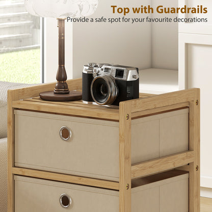 HOMCOM Chest of Drawers, 4 Fabric Drawers Narrow Dresser with Bamboo Frame, Cream White