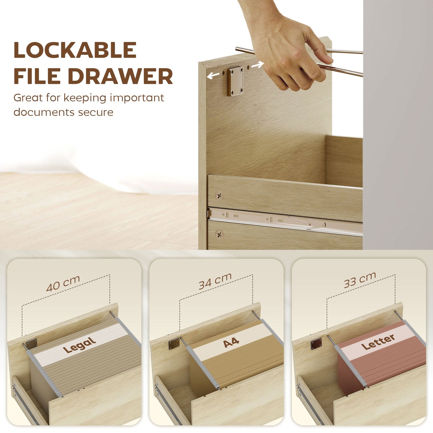 HOMCOM Computer Desk, Office Desk with Bookshelf, File Drawer and Legal Hanging File Holders, Oak Wood Effect