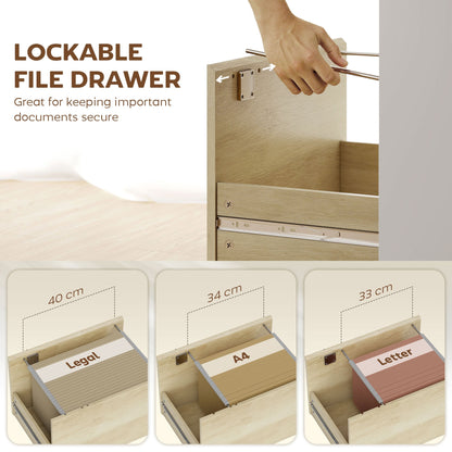 HOMCOM Computer Desk, Office Desk with Bookshelf, File Drawer and Legal Hanging File Holders, Oak Wood Effect
