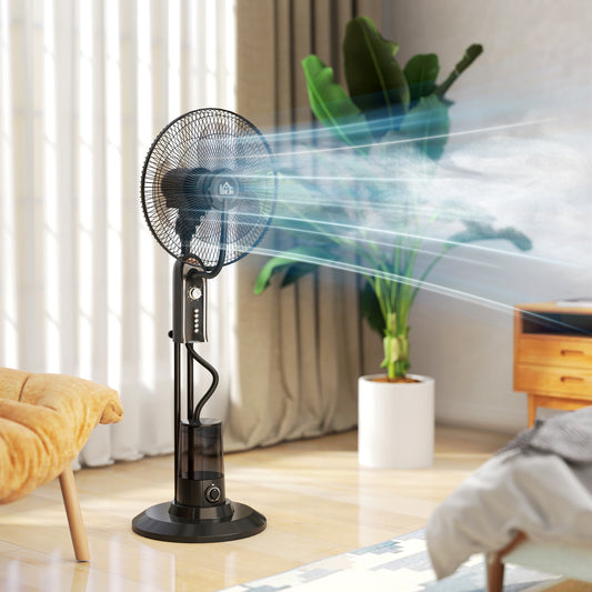 HOMCOM Pedestal Fan with Water Mist Spray, Spray Misting Fan with 70√Ç¬∞ Oscillation, Tilt Head, 4 Speeds, 3 Modes, Adjustable Mist, 3.2L Water Tank, for Home, 120 cm