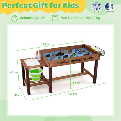 A diagram showing the dimensions of the sand table with water pump and sink