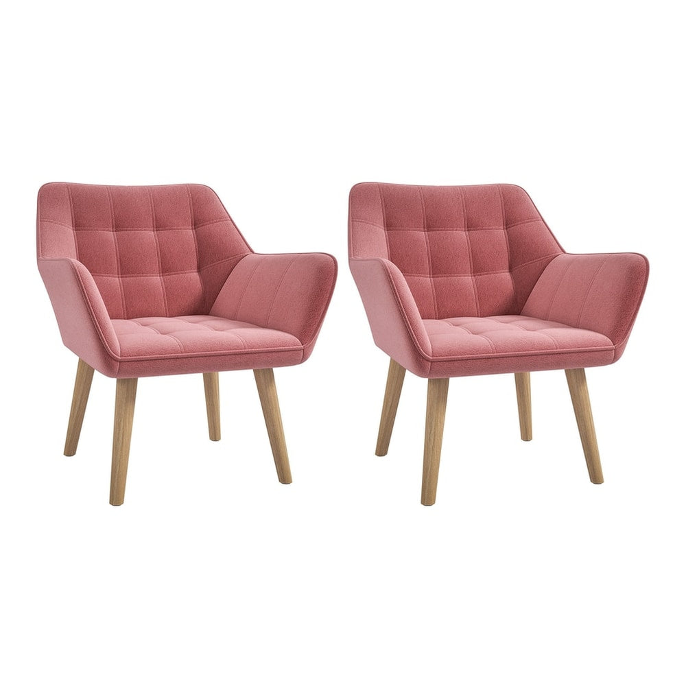 Set of 2 Accent Chair in pink velvet with wooden legs