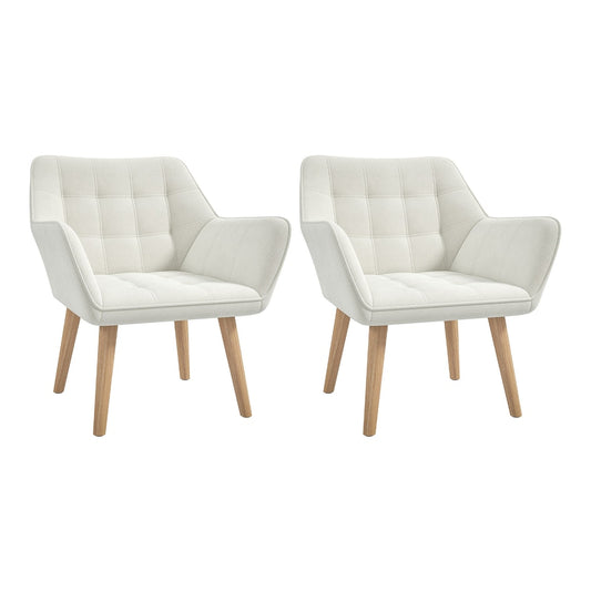 Set of 2 Accent Chair in cream white with slanted back and wooden legs