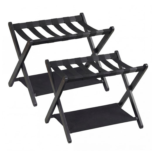Set of 2 Folding Luggage Rack with rubberwood frame in black