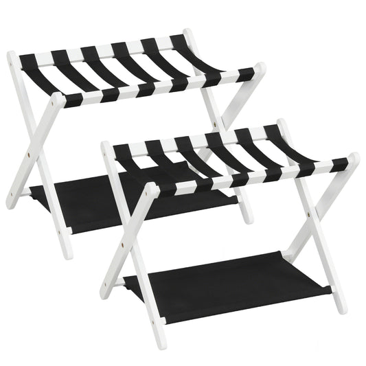 Set of 2 Folding Luggage Rack with rubberwood frame and black straps