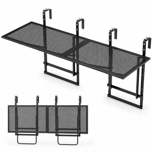 Set of 2 Hanging Balcony Table with adjustable height and hooks for railings