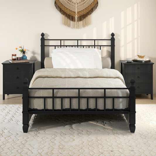 Two black nightstands flanking a bed in a bedroom setting