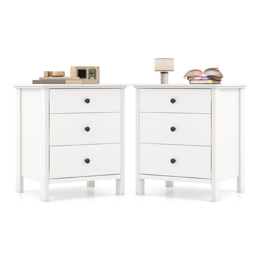Set of 2 Nightstand with 3 drawers in white