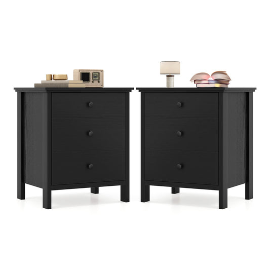 Set of 2 Nightstand with three drawers in black