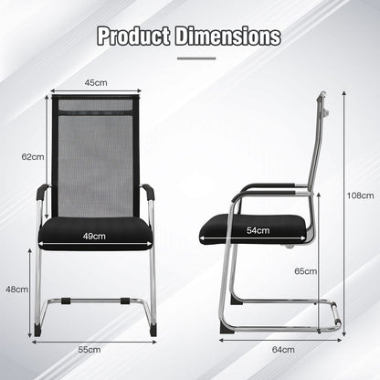 Product dimensions diagram for the black office guest chair