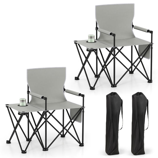 Set of 2 Oversized Camping Chair with Side Table and Storage Pockets-Grey, shown unfolded with carrying bags