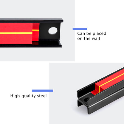 The garage storage strip showing the mounting hole and steel construction details
