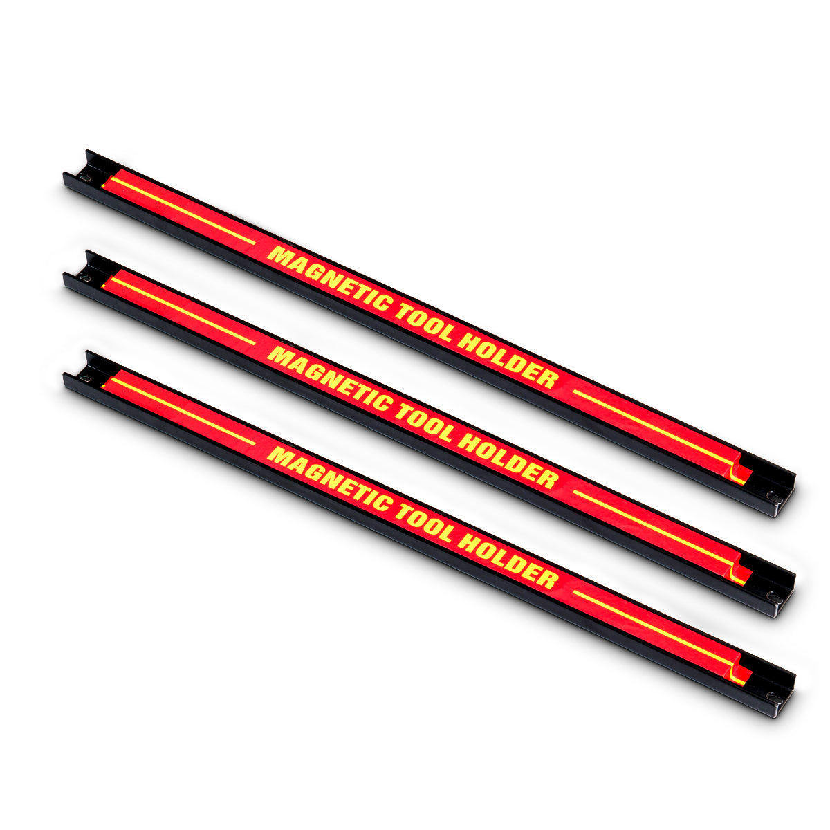Set of 3 Magnetic Tool Holde in black with red magnetic strips arranged diagonally
