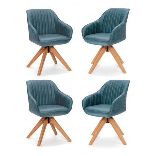 Set of 4 360° Swivel Accent Chair with solid wood legs in blue