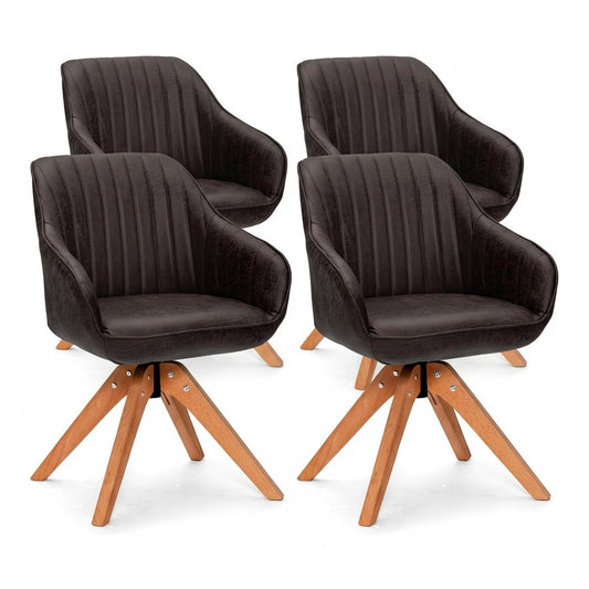 Set of 4 360° Swivel Accent Chair with solid wood legs in brown