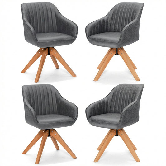 Set of 4 360° Swivel Accent Chair with solid wood legs in grey fabric