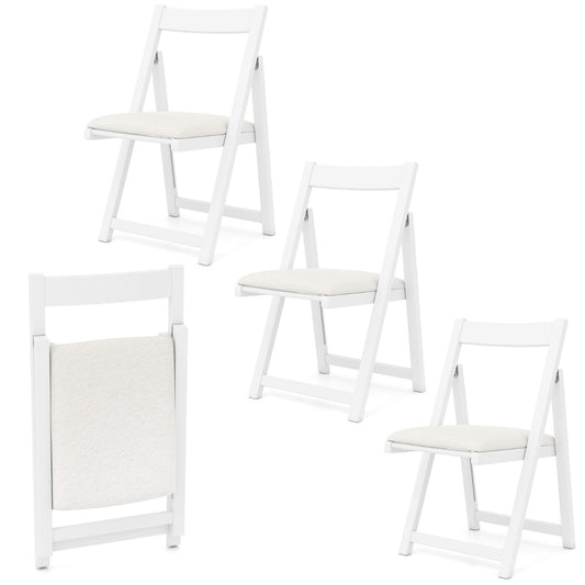 Set of 4 Foldable Dining Chair in white with padded seats and curved backrests