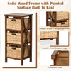Set of 2 Nightstands Drawer Sofa Side Table with Seagrass Baskets-Walnut-3-Tier