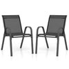 Set of 2 Patio Stackable Metal Dining Chairs with Armrests-Black