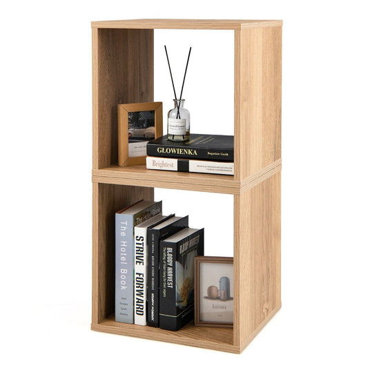 Set of 2 Bookcase Stackable Nightstand with Storage Cubes-Natural