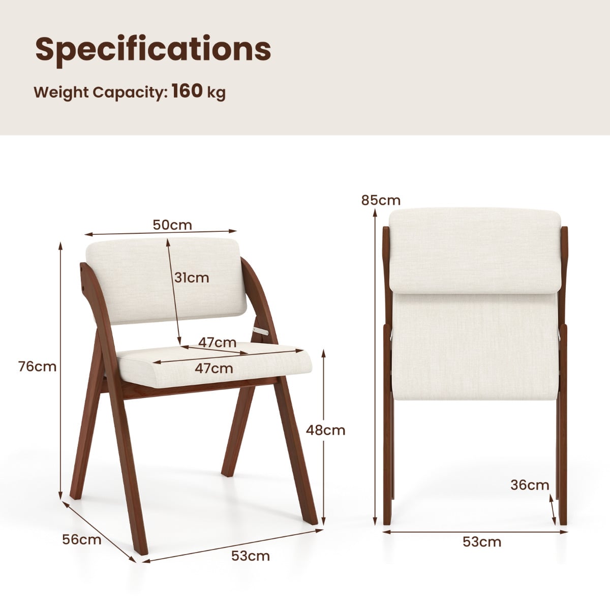 Set of 4 Dining Chairs Folding Kitchen Chair with Rubber Wood Legs-Walnut