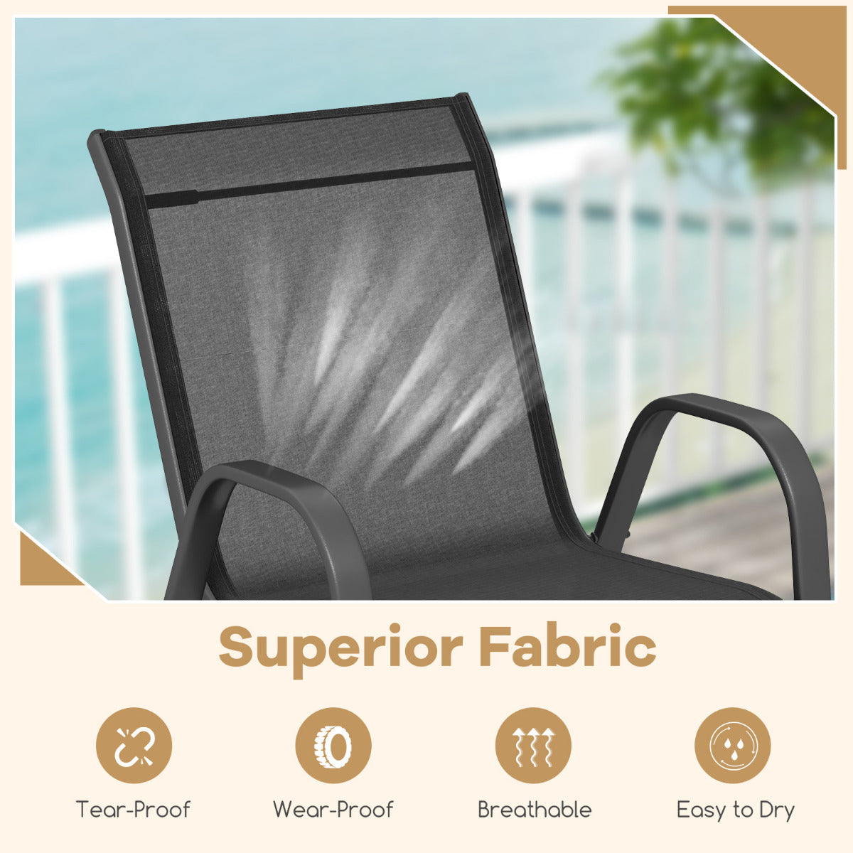 Set of 4 Patio Chairs with Armrests for Garden Deck and Porch-Black