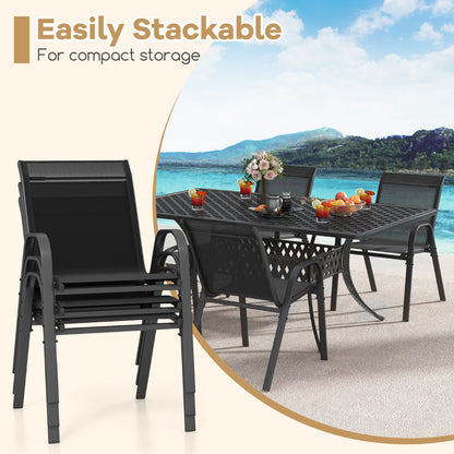 Set of 4 Patio Chairs with Armrests for Garden Deck and Porch-Black