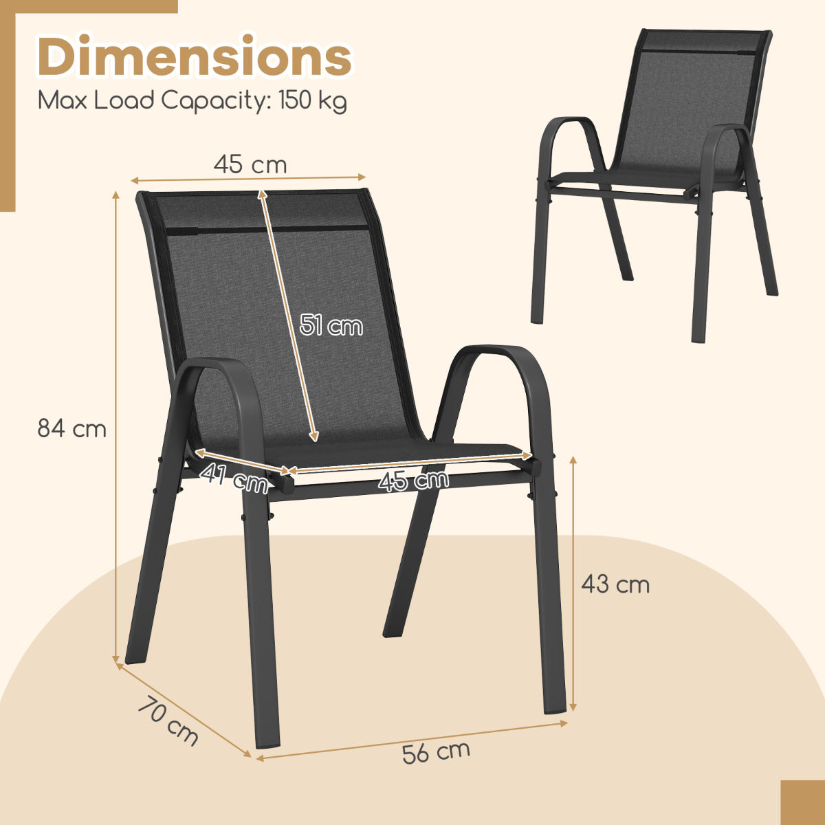 Set of 4 Patio Chairs with Armrests for Garden Deck and Porch-Black