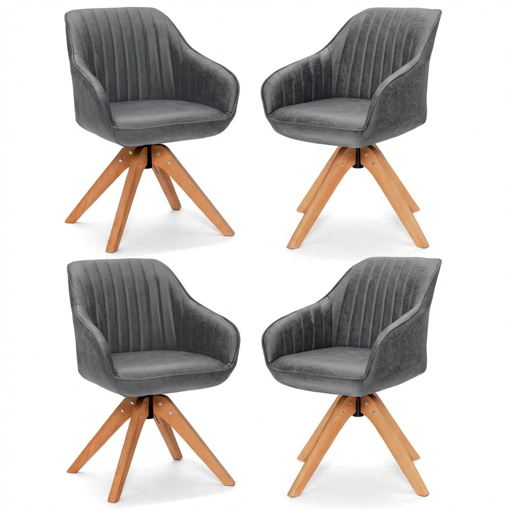 Set of 4 360° Swivel Accent Chair with Solid Wood Legs-Grey