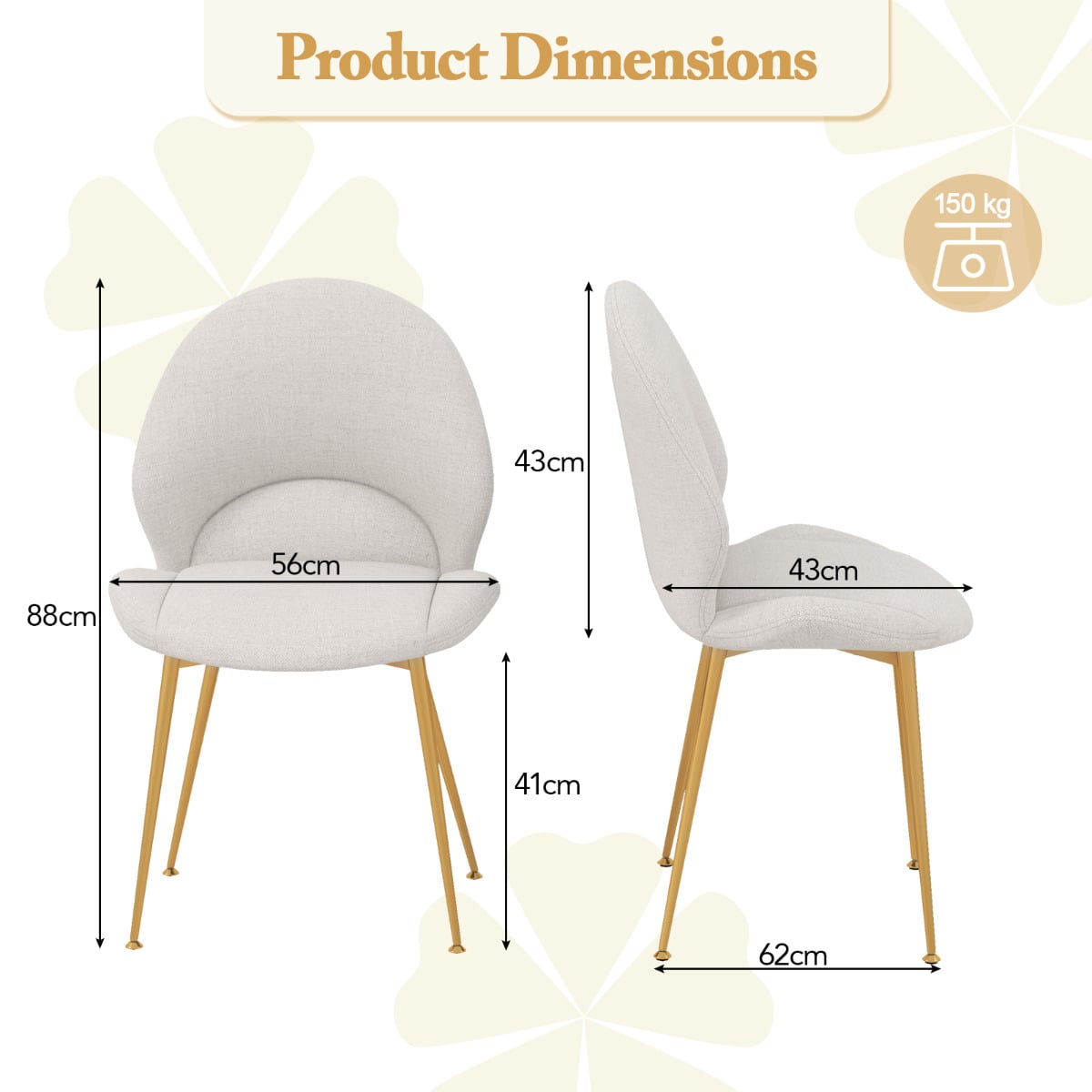Set of 4 Upholstered Accent Chairs with Curved Backrest Adjustable Foot Pads-Grey