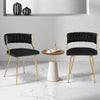 Set of 4 Velvet Dining Chair with Metal Legs and Woven Back-Black