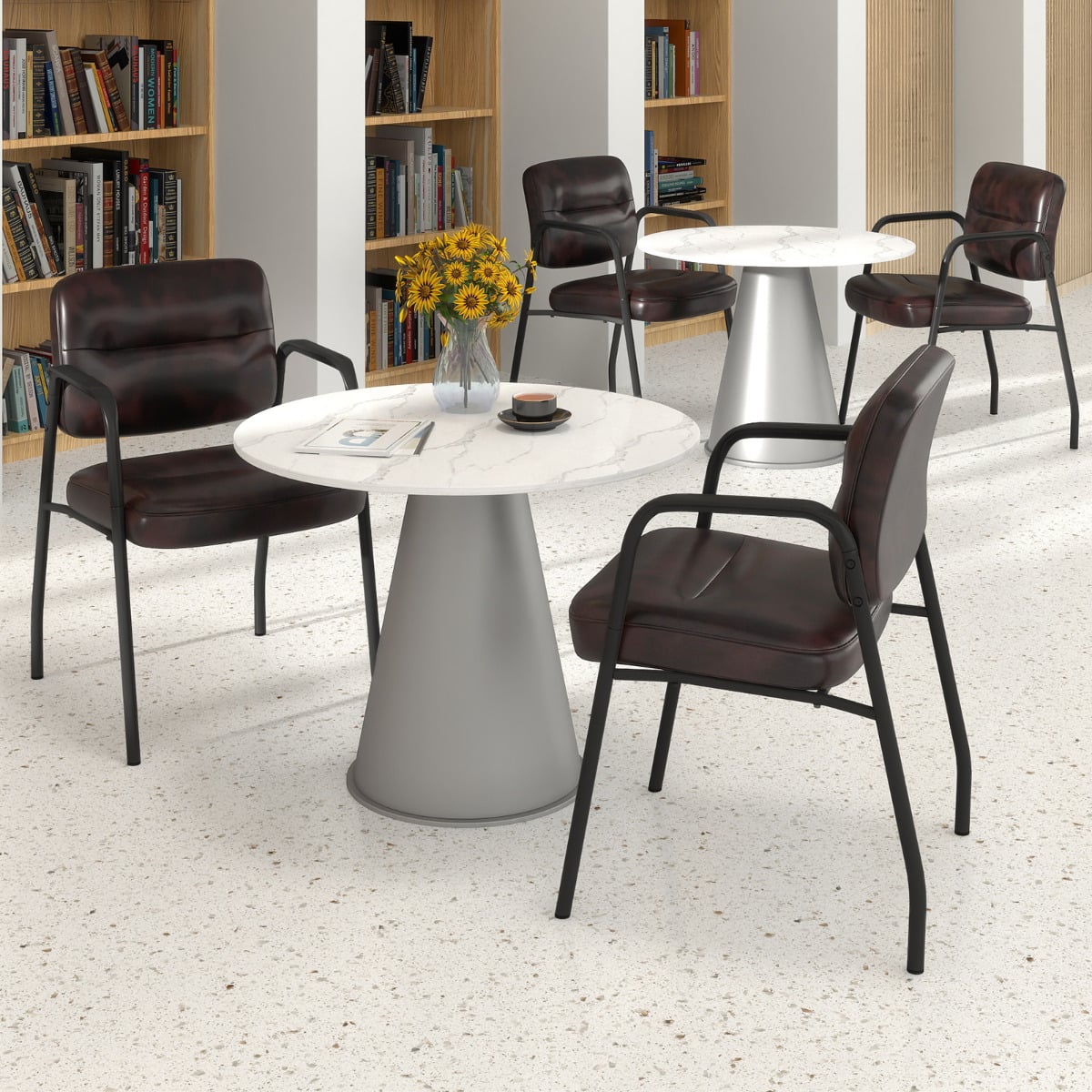 Set of 4 Waiting Room Chairs with Integrated Armrests No Wheels-Rustic Brown