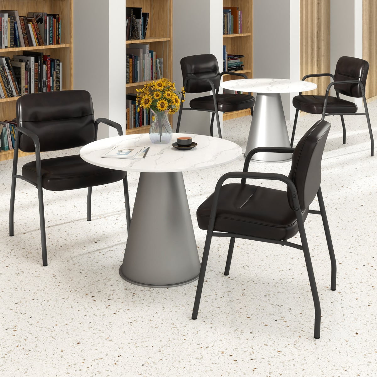 Set of 4 Waiting Room Chairs with Integrated Armrests No Wheels-Brown