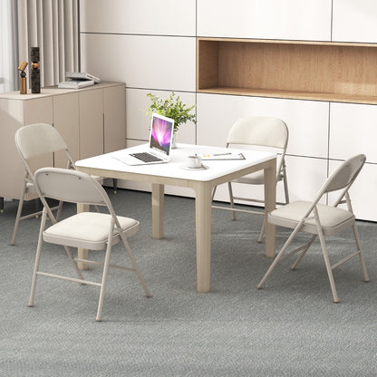 Set of 6 Folding Fabric Padded Chairs with Sponge Seat and Backrest-Beige