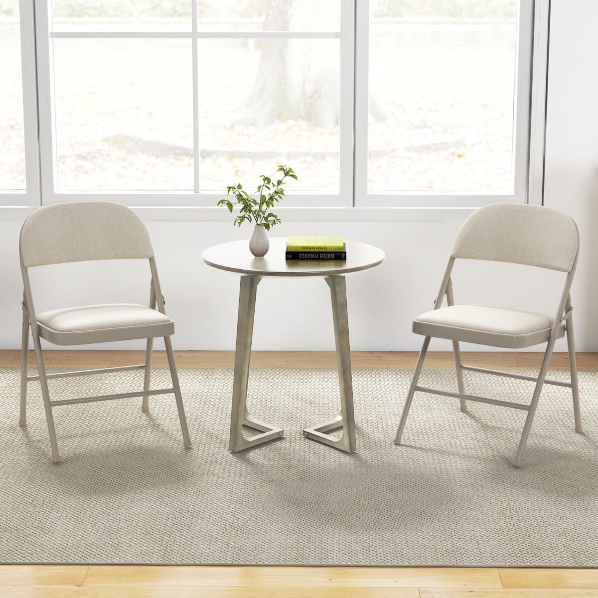 Set of 6 Folding Fabric Padded Chairs&nbsp;with Sponge Seat&nbsp;and Backrest-Beige
