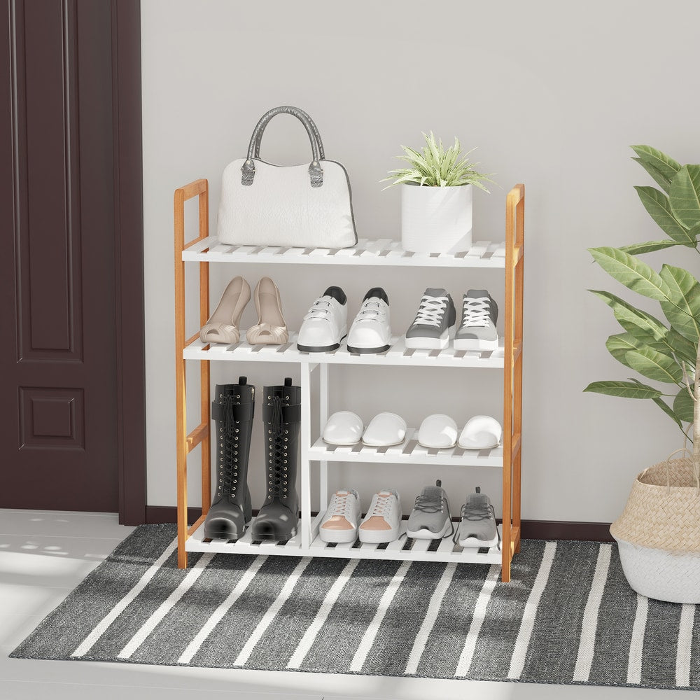HOMCOM 4 Tier Shoe Racks in Natural Wood Colour